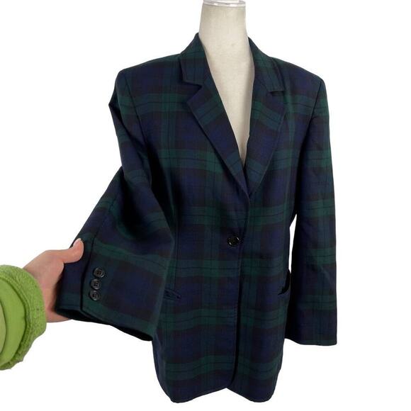 Brooks Brothers Tartan Plaid Green Black Watch Single Breasted Wool Blazer SZ 14 - Picture 4 of 16